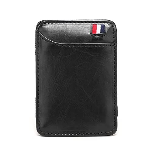 SUICRA Visitenkartenhalter Kartenhalter Solide Mini-Leder-Magie-Brieftasche für Männer, kleine Geldscheinklammern, Bank, Kreditkarte, Ausweis, Bargeldhalter für Männer (Color : Black) von SUICRA