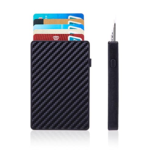 SUICRA-Visitenkartenhalter Name Männer Smart Button Kreditkarteninhaber Faser Slim Thin Card Wallet RFID ID Kreditkartenetui (Color : Black) von SUICRA