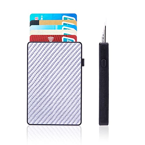 SUICRA-Visitenkartenhalter Name Männer Smart Button Kreditkarteninhaber Faser Slim Thin Card Wallet RFID ID Kreditkartenetui (Color : Silver) von SUICRA