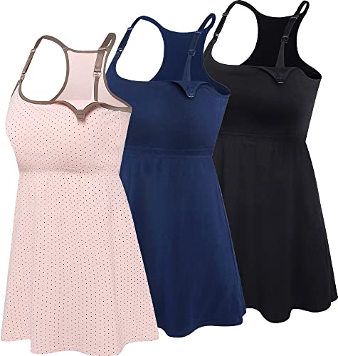 Baumwolle Still-Tanktop Umstands-Cami mit Ablage, BH, Stillhemden, Schwangerschaftskleidung, Schwarz + Rosa gepunktet + Marineblau 3 Stück, X-Groß von SUIEK