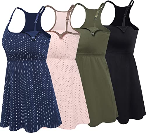 Baumwolle Still-Tanktop Umstands-Cami mit Ablage, BH, Stillhemden, Schwangerschaftskleidung, Zblack+Armeegrün+Navy Dot+Pink Dot 4er Pack, Mittel von SUIEK