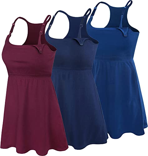 SUIEK Damen 3pack schulterfrei Nursing Tank Tops cami Schwangerschafts-BH stillen Schlaf-Hemd groß Burgund + Marine + Atrovirens 3pack von SUIEK