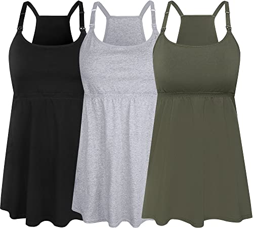 SUIEK Damen Still-Tanktops Mutterschaft Cami mit Regal-BH Baumwolle Stillkleidung, A-schwarz+grau+Armeegrün - Vierter Stil, Mittel von SUIEK