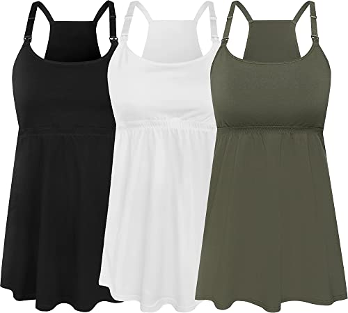 SUIEK Damen Still-Tanktops Mutterschaft Cami mit Regal-BH Baumwolle Stillkleidung, A-schwarz+weiß+Armeegrün - Vierter Stil, X-Groß von SUIEK