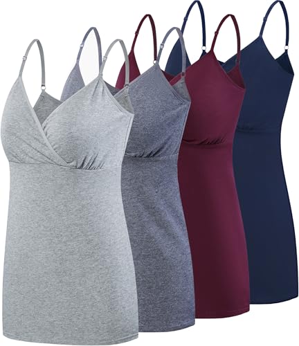SUIEK Still-Tank-Tops, Umstands-Tank-Tops, Baumwolle, Cami, Stillen, Schlaf-Bralette, 4 Stück, B-Dunkelgrau + Grau + Burgunderrot + Marineblau, 4 Stück, Mittel von SUIEK