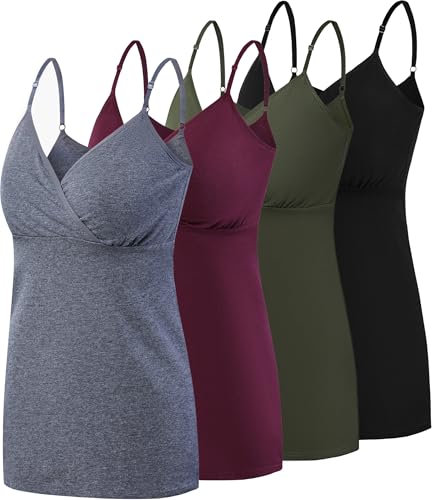 SUIEK Still-Tank-Tops, Umstands-Tank-Tops, Baumwolle, Cami, Stillen, Schlaf-Bralette, 4 Stück, B-Schwarz + Burgunderrot + Dunkelgrau + Armeegrün, 4er-Pack, X-Groß von SUIEK