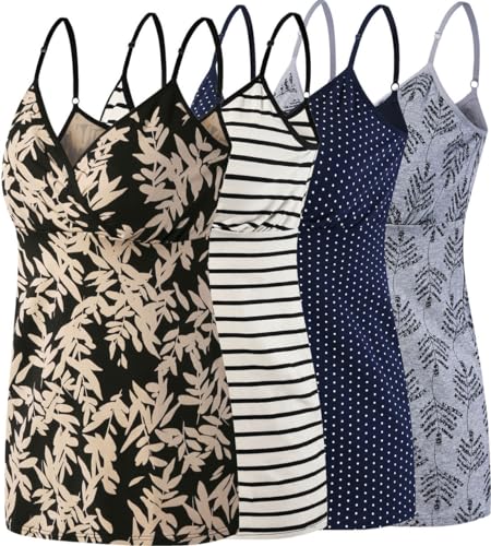 Still-Tops, Tankshirt, Cami, Schlaf-BH für Schwangerschaft und Stillen, O-Leaf Print/Grey Print/Cream Stripe/Navy Dot, Medium von SUIEK