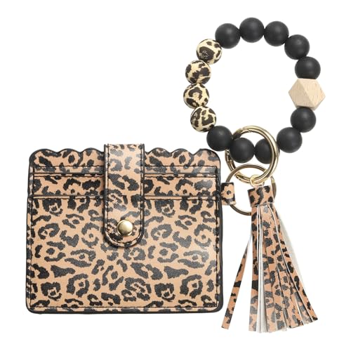 SUIKIHUM Kartenetui mit Silikonperlen-Armband, schlanke Brieftasche aus PU-Leder für Damen, kompaktes und leichtes Design für den täglichen Gebrauch, roter Leopard, rotes leopardenmuster, Täglich von SUIKIHUM