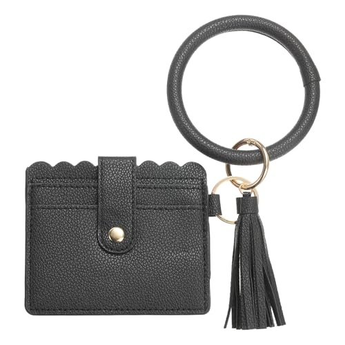 SUIKIHUM Kartenhalter Geldbörse mit Schlüsselring, schlanke Geldbörse aus PU-Leder für Damen, kompaktes und leichtes Design für den täglichen Gebrauch, Schwarz , 4.3 x 4.5 inch, Täglich von SUIKIHUM