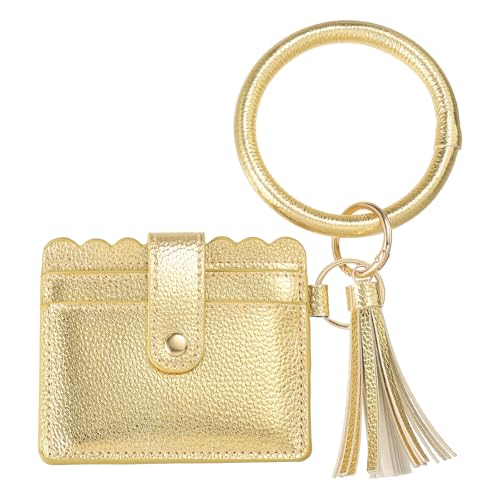 SUIKIHUM Kartenhalter Geldbörse mit Schlüsselring, schlanke Geldbörse aus PU-Leder für Damen, kompaktes und leichtes Design für den täglichen Gebrauch, goldfarben, 4.3 x 4.5 inch, Täglich von SUIKIHUM