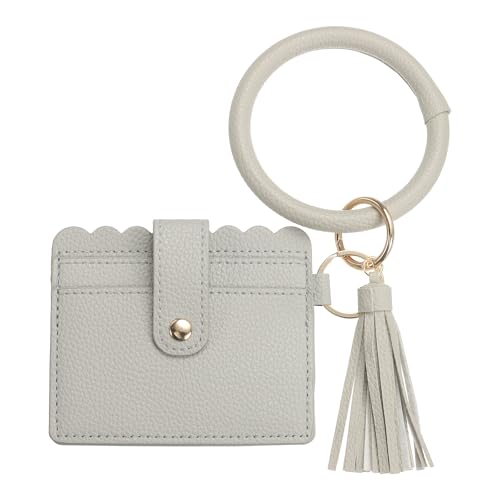 SUIKIHUM Kartenhalter Geldbörse mit Schlüsselring, schlanke Geldbörse aus PU-Leder für Damen, kompaktes und leichtes Design für den täglichen Gebrauch, grau, 4.3 x 4.5 inch, Täglich von SUIKIHUM