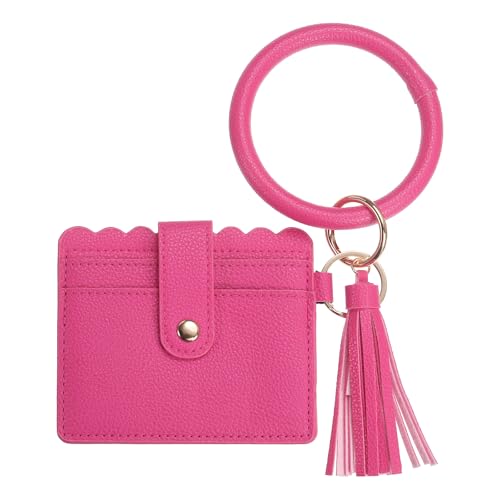 SUIKIHUM Kartenhalter Geldbörse mit Schlüsselring, schlanke Geldbörse aus PU-Leder für Damen, kompaktes und leichtes Design für den täglichen Gebrauch, rosarot, 4.3 x 4.5 inch, Täglich von SUIKIHUM