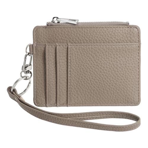 SUIKIHUM Kreditkartenetui mit Schlüsselband, RFID-blockierend, Kartenhalter aus PU-Leder, Kartenfächer, Ausweisfenster und Reißverschlussfach, Kaffee, Täglich von SUIKIHUM