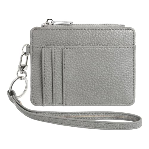 SUIKIHUM Kreditkartenetui mit Schlüsselband, RFID-blockierend, Kartenhalter aus PU-Leder, Kartenfächer, Ausweisfenster und Reißverschlussfach, grau dunkel, Täglich von SUIKIHUM