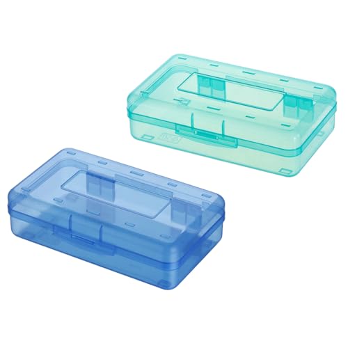 SUIOPPYUW 2 transparente Federmäppchen, Schulaufbewahrung Bleistiftbox, großer Bleistiftaufbewahrungsbehälter, Bleistift Mädchen und Jungen, Kosmetik, Blau+Grün von SUIOPPYUW