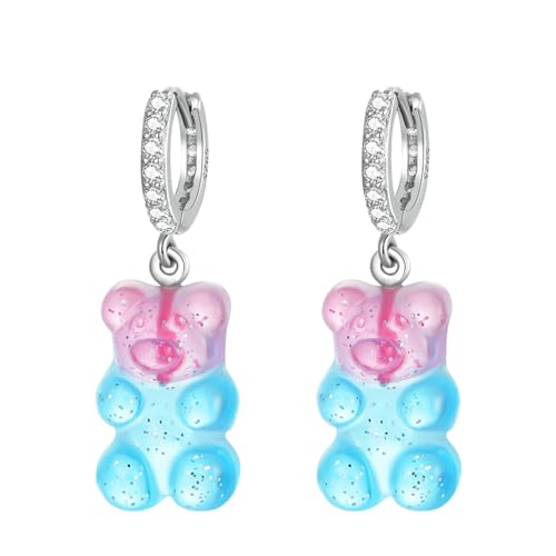SUIOPPYUW Bunte Gummibärchen Ohrringe, verspielte und auffällige Accessoires, minimalistische Cartoon Ohrhaken für Frauen, baumeln in Silber von SUIOPPYUW