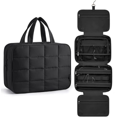 SUIOPPYUW Hängende Reisetasche für Damen, ausgestattet mit Fächern und faltbar, einfach zu verwenden, exquisit, zum Tragen, geeignet für Zuhause, Schwarz, 28 * 12 * 20CM von SUIOPPYUW