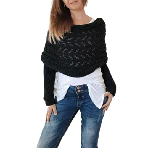 SUIOPPYUW Verlängerter Doppelärmelschal für das ganze Jahr zum Tragen im Herbst und Winter. Wollschal aus Polyester, Schwarz von SUIOPPYUW