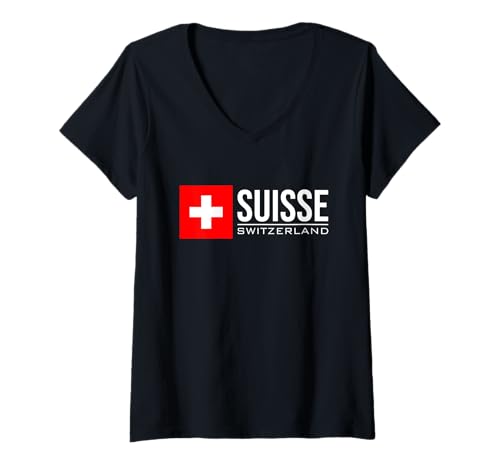 Damen Nationalflagge der Schweiz Banner Suisse T-Shirt mit V-Ausschnitt Damen Nationalflagge der Schweiz Banner Suisse T-Shirt mit V-Ausschnitt von SUISSE FLAG APPAREL