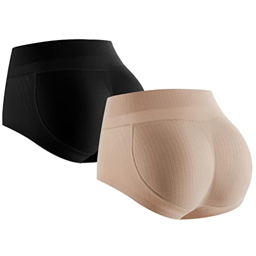 SUIUOI 2 STÜCKE Damen Body Shaper Höschen Nahtlose Unterwäsche, Gepolsterter Butt Lifter Push Up Panty, Push Up Butt Lifter, Figurformende Miederhosen mit hoher Taille (Kleiner als europäische Größe) von SUIUOI