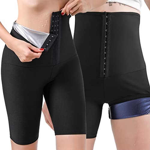 SUIUOI 2PCS Gewichtsverlust Hosen Sauna Kurz Hohe,Shorts Sauna Sporthose Abnehmen Hosen Laufhose Hot Thermo Sweat Schwitzhose Hosen, Taille Trainingshose Laufhose Abnehmen Leggings Body Shaper von SUIUOI