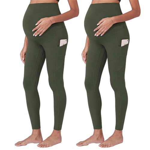 SUIUOI 2er Pack Damen Umstandsleggings, Blickdicht Schwangerschaft Leggings,Umstandsleggings mit Taschen High Waist Umstandshose Blickdichte Schwangerschaftsleggings Weich Elastisch Yoga Sport von SUIUOI