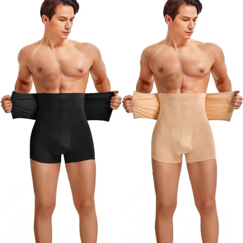 SUIUOI 2er-Pack Men's Figure Shaping Underwear Bodice Pants,Hohe Taille Figurformende Bauchweg Männer Trunks mit Stretch，Padded Underwear Boxer Shorts Figurformende Sports Trunks Unterwäsche von SUIUOI