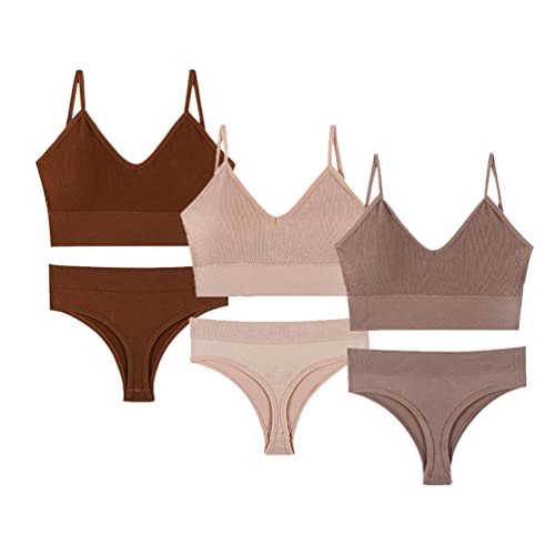 SUIUOI 3PCS Damen Push Up BH Unterwäsche Sets,Unwattierter, Bügelloser Soft-BH,Ohne Buegel BH Jelly Strip High Elastizität Bralette Bra Top mit Gepolstert+Höschen von SUIUOI