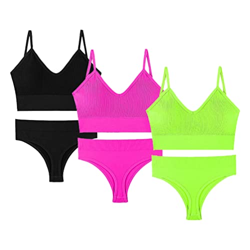 SUIUOI 3PCS Damen Push Up BH Unterwäsche Sets,Unwattierter, Bügelloser Soft-BH,Ohne Buegel BH Jelly Strip High Elastizität Bralette Bra Top mit Gepolstert+Höschen von SUIUOI