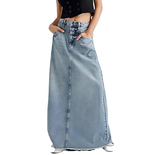 SUIUOI A-Linie Denimrock,High Waist Aufgerauter Denim Rock,Eleganter Sommer Freizeitrock,Y2K Streetwear von SUIUOI