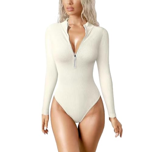 SUIUOI Bodysuit Women's Long Sleeve Elegant Bodysuit Tops,Langarmshirt mit Reißverschluss Bodies Top Jumpsuit G-String Body Jumpsuit Thong Ribbed Shapewear Pullover Underwear Body Tops Leisure von SUIUOI