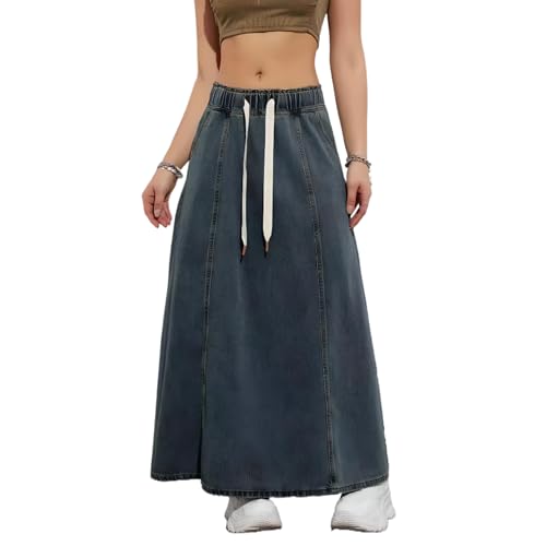 SUIUOI Damen A-Linie Langer Jeansrock,High Waist,Lässiger Denim-Rock,Eleganter Sommerrock,Freizeitrock von SUIUOI