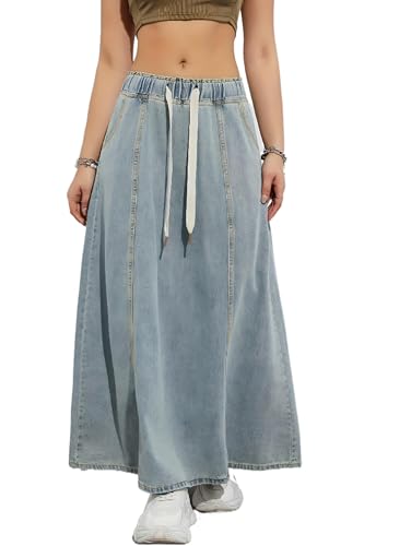 SUIUOI Damen A-Linie Langer Jeansrock,High Waist,Lässiger Denim-Rock,Eleganter Sommerrock,Freizeitrock von SUIUOI