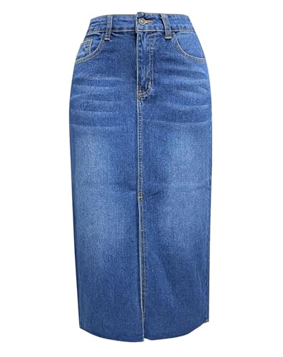 SUIUOI Damen A-Linien Jeansrock – High Waist Denim Rock mit Schlitz, Eleganter Langer Jeansrock mit Elastischem Bund von SUIUOI