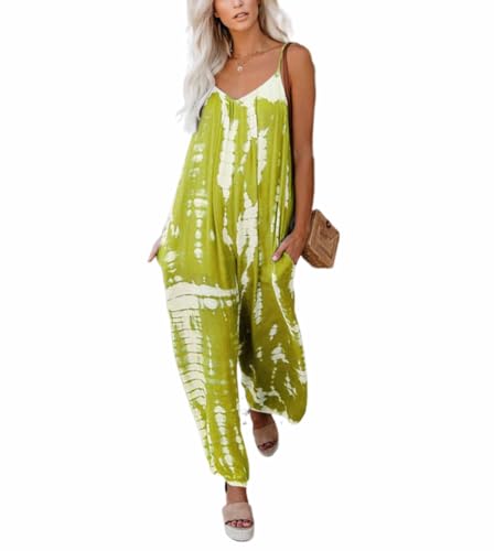 SUIUOI Damen Batik Träger-Overall – Lässiger Sommer-Jumpsuit mit Spaghetti-Trägern, Ärmelloser Baggy Romper, Lange Freizeithose im Boho-Stil von SUIUOI