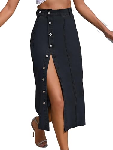SUIUOI Damen Jeansrock,A-Linie Sommer Jeans Denim,Seitliche Knopfleiste Casual Lange Röcke mit Schlitz,Hohe Taille,Raw Saum Denim Rock - Button Up Jean Rock mit Split SUIUOI Damen Jeansrock,A-Linie Sommer Jeans Denim,Seitliche Knopfleiste Casual Lange Röcke mit Schlitz,Hohe Taille,Raw Saum Denim Rock - Button Up Jean Rock mit Split von SUIUOI