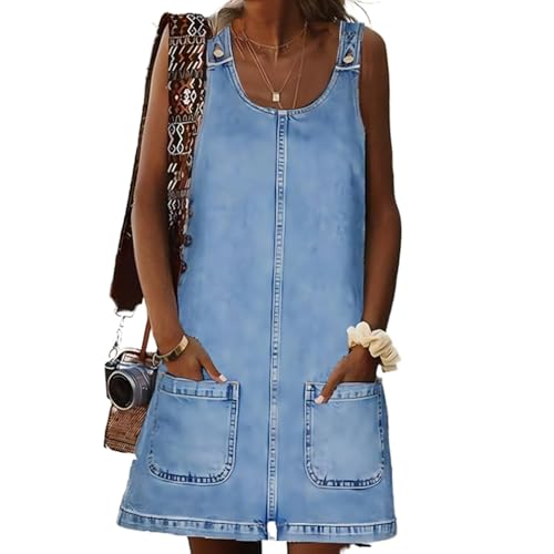 SUIUOI Damen Kurzes Jeanskleid,Slim Fit Denim Minikleid,U-Ausschnitt,Ärmellos Tank Tunika,A-Linie Casual Sommerkleid von SUIUOI