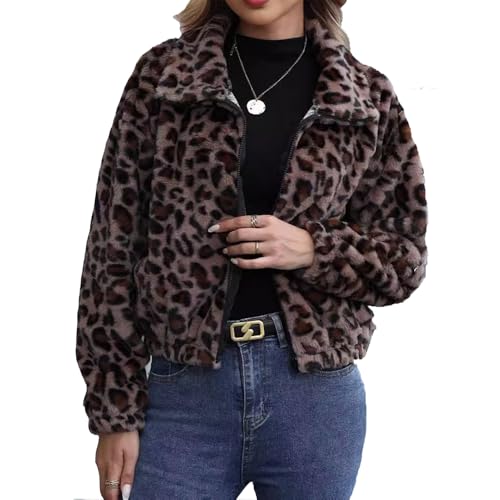 SUIUOI Damen Leoparden Mantel, Plush Parka Pelzmantel Fleecejacke Warm Winter Reißverschluss Winterjacke mit Tasche Outwear Casual Plüschjacke mit Leopardenmuster SUIUOI Damen Leoparden Mantel, Plush Parka Pelzmantel Fleecejacke Warm Winter Reißverschluss Winterjacke mit Tasche Outwear Casual Plüschjacke mit Leopardenmuster von SUIUOI