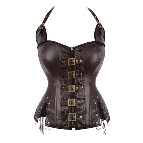 SUIUOI Damen Steampunk Bodyforming Mantel – Halfter Hals Korsett, Gesammelte Taille Slimming Retro Goth Leder Korsett Jacke von SUIUOI