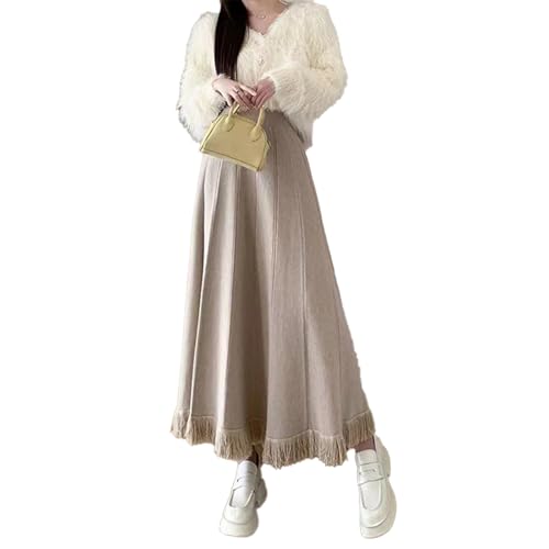 SUIUOI Damen Winter Midi Lang Röcke, Wollrock Jersey Vintage A-Linie Elegant Faltenrock Maxirock von SUIUOI