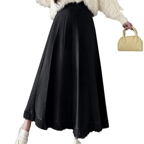 SUIUOI Damen Winter Midi Lang Röcke, Wollrock Jersey Vintage A-Linie Elegant Faltenrock Maxirock von SUIUOI