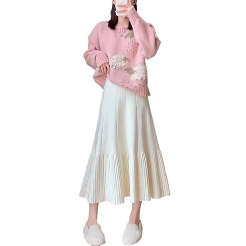 SUIUOI Damen Winter Midi Lang Röcke,Wool Skirt Winterrock Midi Wollrock Jersey Rock Vintage Damenrock Winter Faltenrock A-Linie Elegant Frauen Skirt Midi Röcke Maxirock von SUIUOI