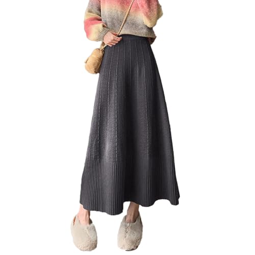 SUIUOI Damen Winter Midi Lang Röcke, Wollrock Jersey Vintage A-Linie Elegant Faltenrock Maxirock von SUIUOI