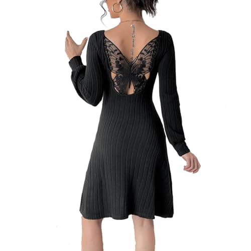 SUIUOI Elegant Strickkleid Langarm – U-Ausschnitt Wickelkleid mit Rücken-Cut-Out, Feminines Bodycon Kleid von SUIUOI