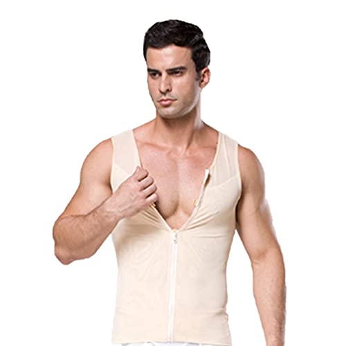 SUIUOI Herren Bauch Weg Shirt Shapewear Unterhemd,Figurformend Shaper Bauchweg Abnehmen Shapewear Flatten Whole Abdomen, Gynäkomastie-Kompressions-Hemdweste (Beige, 2XL) von SUIUOI