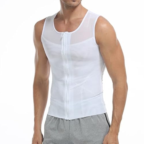 SUIUOI Herren Bauch Weg Shirt Shapewear Unterhemd,Figurformend Shaper Bauchweg Abnehmen Shapewear Flatten Whole Abdomen, Gynäkomastie-Kompressions-Hemdweste (Weiß, M) von SUIUOI