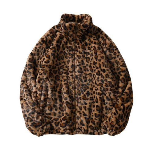 SUIUOI Leopard Mantel Damen,Flljacke Leopard Mantel Kapuzenjacke Mäntel Oberbekleidung mit Tasche, Leopardenmuster Oversized Pelzmantel Fleecejacke Warm Winter Kostüm Jacke Langarm von SUIUOI