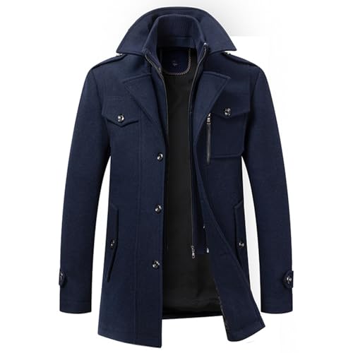 SUIUOI Mantel Herren Wollmantel Winter,Herrenmantel Lang Warme Wolljacke mit Doppelkragen Trenchcoat,Herren-Mäntel Lässiger Kaschmirmantel,Abnehmbarer Kragen Wintermantel Langmantel Marineblau M von SUIUOI