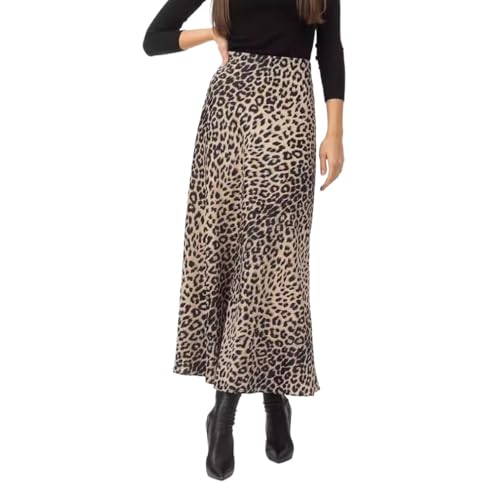 SUIUOI Maxirock mit Leopardenmuster,Niedlicher Satin Langer Leoparden Rock Damen Elegant Maxi Rock Kleid Mit Hoher Taille Casual Lange Röcke,Y2k, Maxi-Sommerröcke Beige Leopardenmuster M von SUIUOI