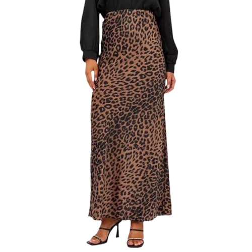 SUIUOI Maxirock mit Leopardenmuster,Niedlicher Satin Langer Leoparden Rock Damen Elegant Maxi Rock Kleid Mit Hoher Taille Casual Lange Röcke,Y2k, Maxi-Sommerröcke Braunes Leopardenmuster XL von SUIUOI